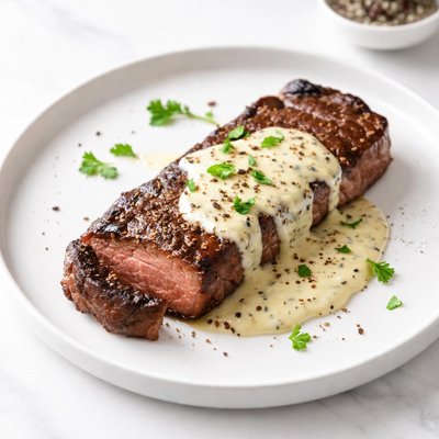 Image of New York Steak with Garlic Cheese Sauce