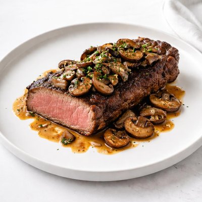 Image of New York Strip Steak with Brandied Mushrooms
