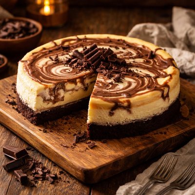 Image of New York Style Marble Cheesecake with Chocolate Crust