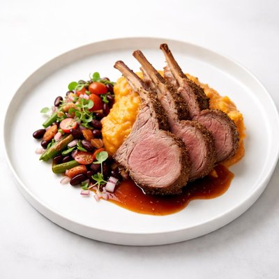 Image of New Zealand Rack of Lamb with Sweet Potato Mash and Three Bean R