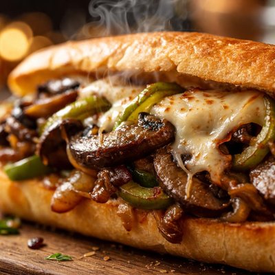 Image of Nigella Lawson Portobello Mushroom Cheesesteak Sandwich
