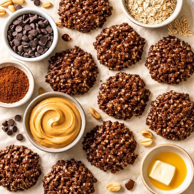 Image of No Bake Boiled Chocolate Fudge Oatmeal Cookies Peanut Butter Op