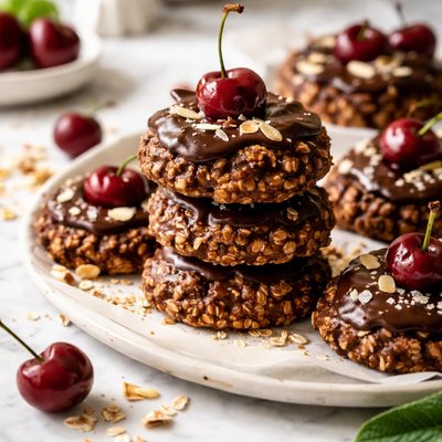 Image of No Bake Chocolate Cover Cherry Oatmeal Cookies