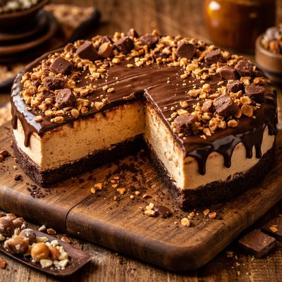 Image of No Bake Chocolate Peanut Butter Cheesecake