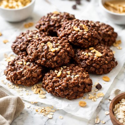 Image of No Bake Chocolate Peanut Butter Oatmeal Cookies