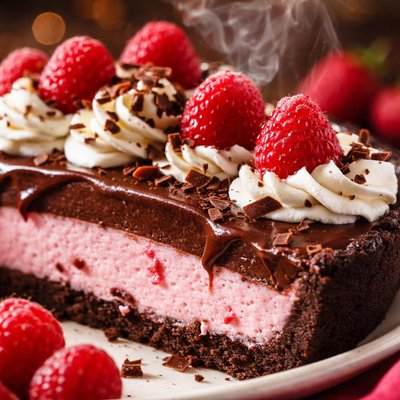 Image of No Bake Chocolate Raspberry Cream Pie