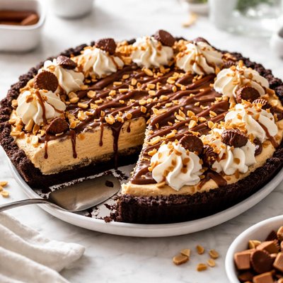 Image of No Bake Creamy Peanut Butter Fudge Pie
