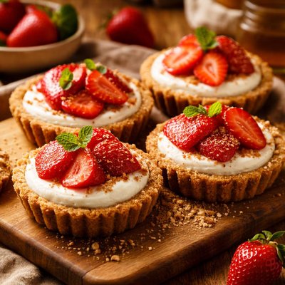 Image of No Bake Strawberry Cheesecake Tarts Light