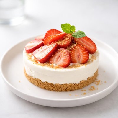 Image of No Bake Strawberry Cream Bowl Cake