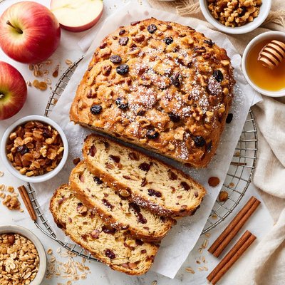 Image of No Knead Apple Raisin Bread