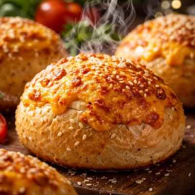 Image of No Knead Cheese Burger Buns