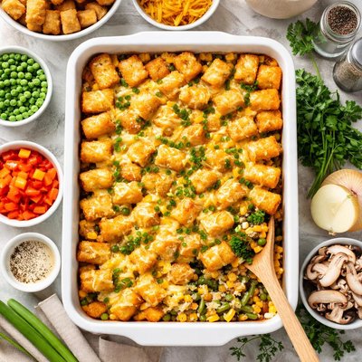 Image of No Meat Tater Tot Casserole Vegetarian