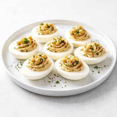 Image of No Yolk Hummus Filled Deviled Eggs