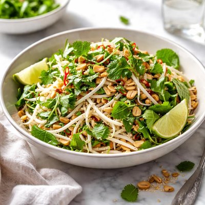 Image of Noodles with Bean Sprouts Coriander and Mint