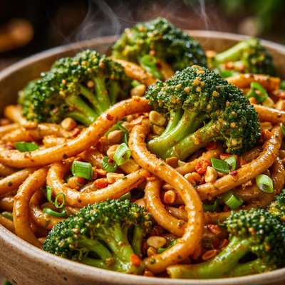 Image of Noodles with Broccoli and Peanut Sauce Vegan and Gluten Free