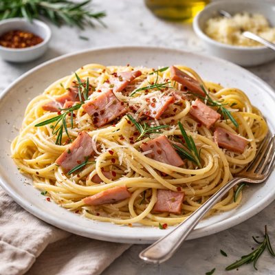 Image of Noodles with Ham and Rosemary