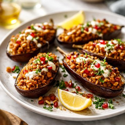 Image of North African Bulgar Stuffed Baby Eggplant