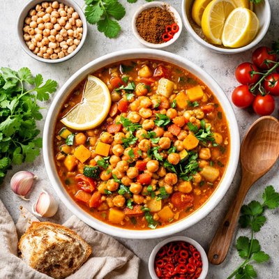 Image of North African Vegetable Soup with Chickpeas