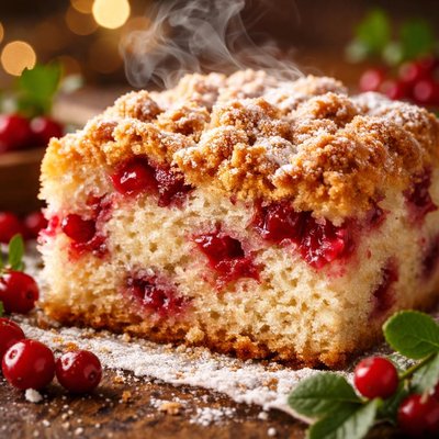 Image of Norwegian Lingonberry Cake with Streusel Topping