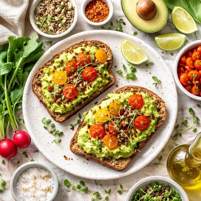 Image of Whole30 Nutty Seed Toast with Avocado and Tomatoes