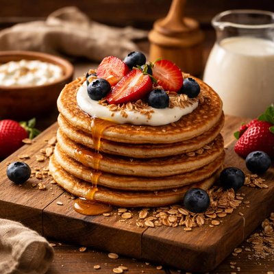 Image of Oat Flour Pancakes with Whole Milk and Yogurt