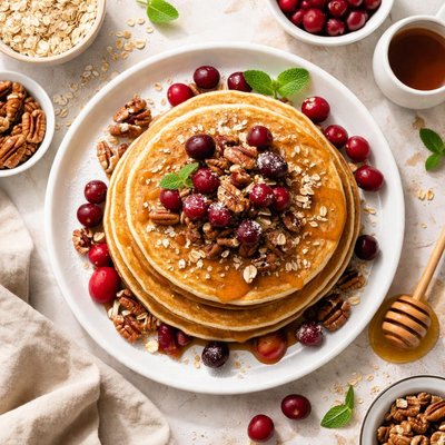Image of Oat Pancakes with Cranberries and Pecans