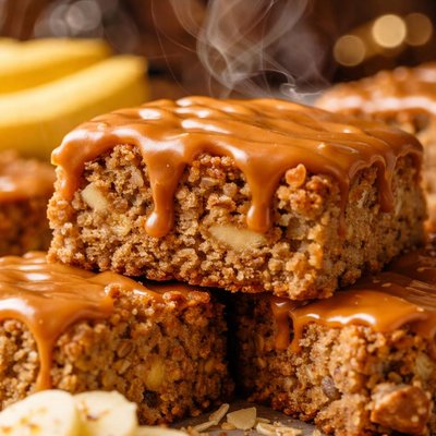 Image of Oatmeal Banana Chunk Bars with Caramel Icing