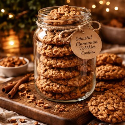 Image of Oatmeal Cinnamon Toffee Cookies in a Jar for Gift Giving