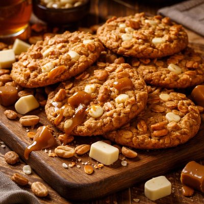 Image of Oatmeal Cookies with White Chocolate Peanuts and Caramel