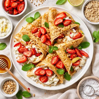Image of Oatmeal Crepes with Strawberries Ricotta