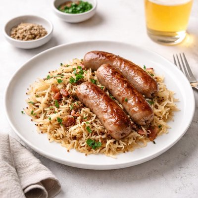Image of Octoberfest Bratwurst and Sauerkraut Skillet