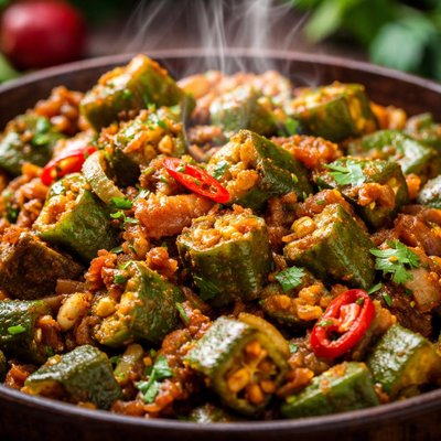 Image of Okra Bhindi Masala Indian Punjabi Style