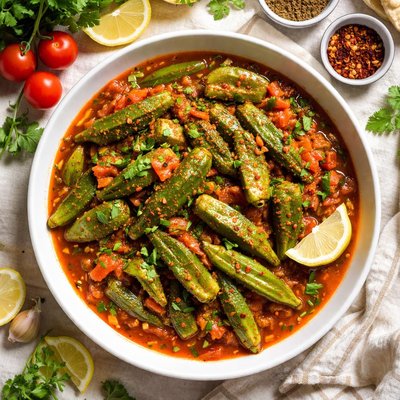 Image of Okra with Coriander and Tomato Sauce