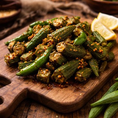 Image of Okra with Green Chilli