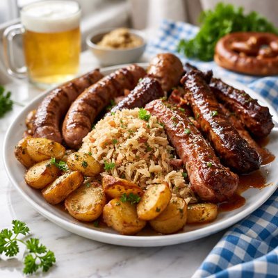 Image of Oktoberfest Kraut Sausage Spareribs and Potatoes