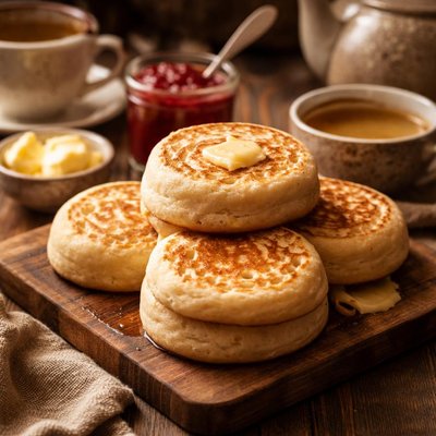 Image of Old Fashioned Home Made English Crumpets for Tea Time
