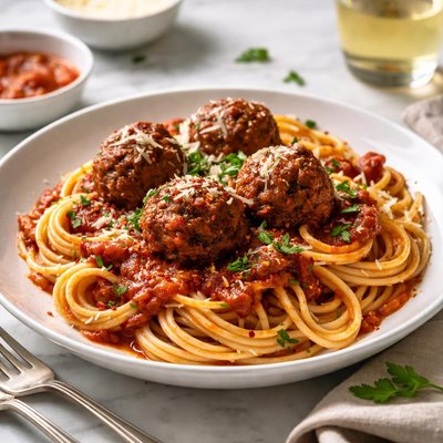 Image of Old Fashioned Meatballs Spaghetti