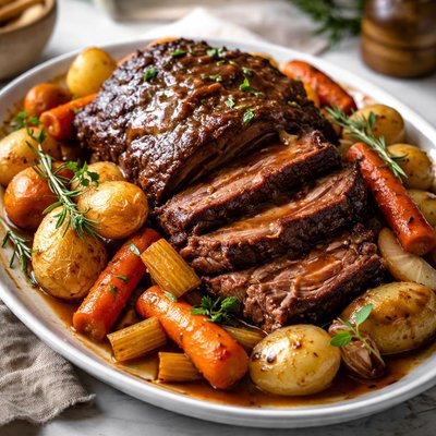 Image of Old Fashioned Sunday Pot Roast with Vegetables and Brown Gravy