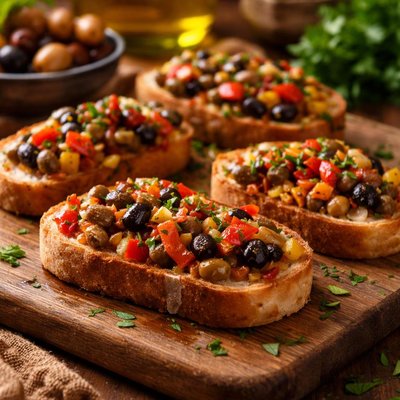 Image of Olive and Roasted Pepper Crostini