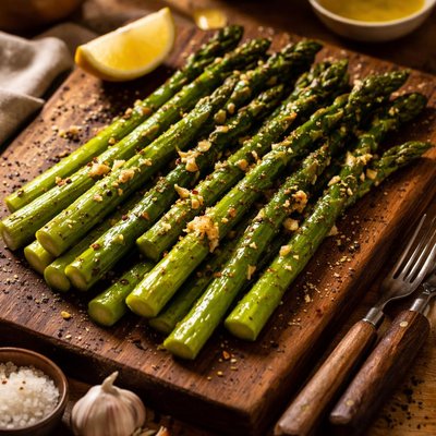 Image of Olive Oil and Garlic Broiled Asparagus