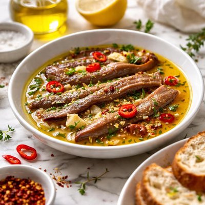 Image of Olive Oil with Anchovies and Chili Peppers