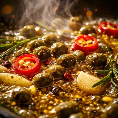 Image of Olive Oil with Capers and Chili Peppers