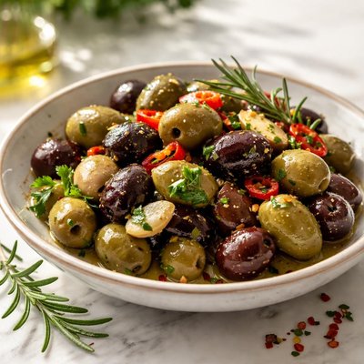Image of Olives with Garlic Herbs and Chiles