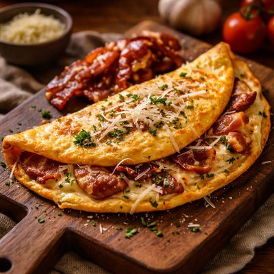 Image of Omelet with Bacon and Parmesan Cheese