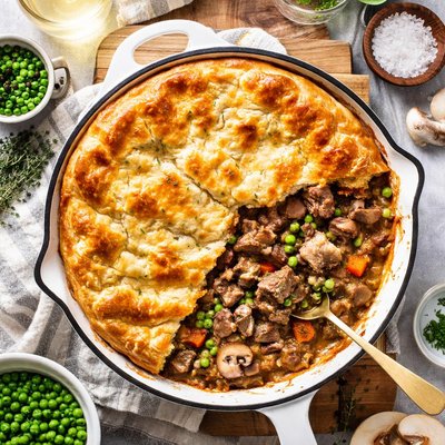 Image of One Dish Beef Mushroom Pot Pie