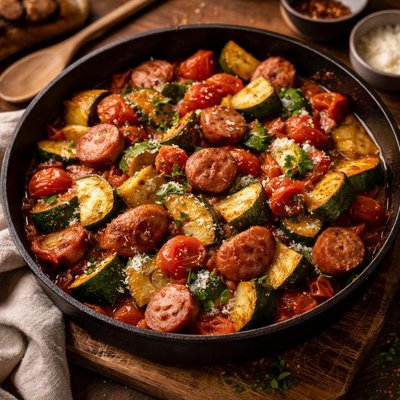 Image of One Dish Frank Tomato and Zucchini Lunch