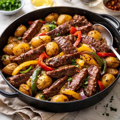 Image of One Pan Potatoes and Pepper Steak