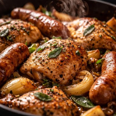 Image of One Pan Sage and Onion Chicken and Sausage