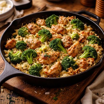 Image of One Skillet Rice Broccoli Chicken Dinner