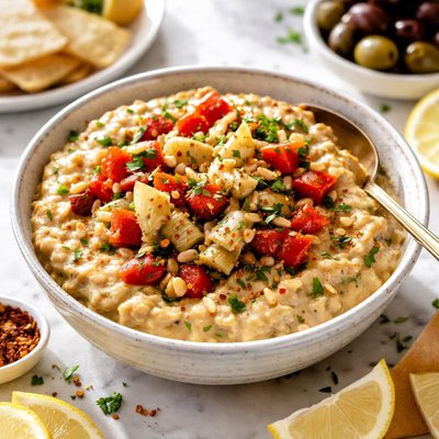 Image of One Step Artichoke Bean Dip with Roasted Red Peppers